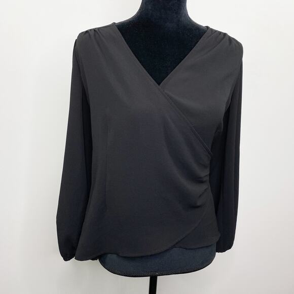 Chelsea 28 Black Long Sleeve Wrap Front Surplice V-Neck Top Women's Size Medium - Picture 7 of 7